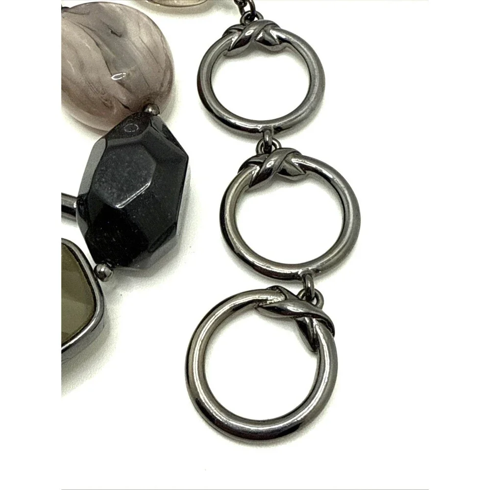 Jones New York JNY Chunky Bead Choker Necklace Olive Black Gray Statement 17-19